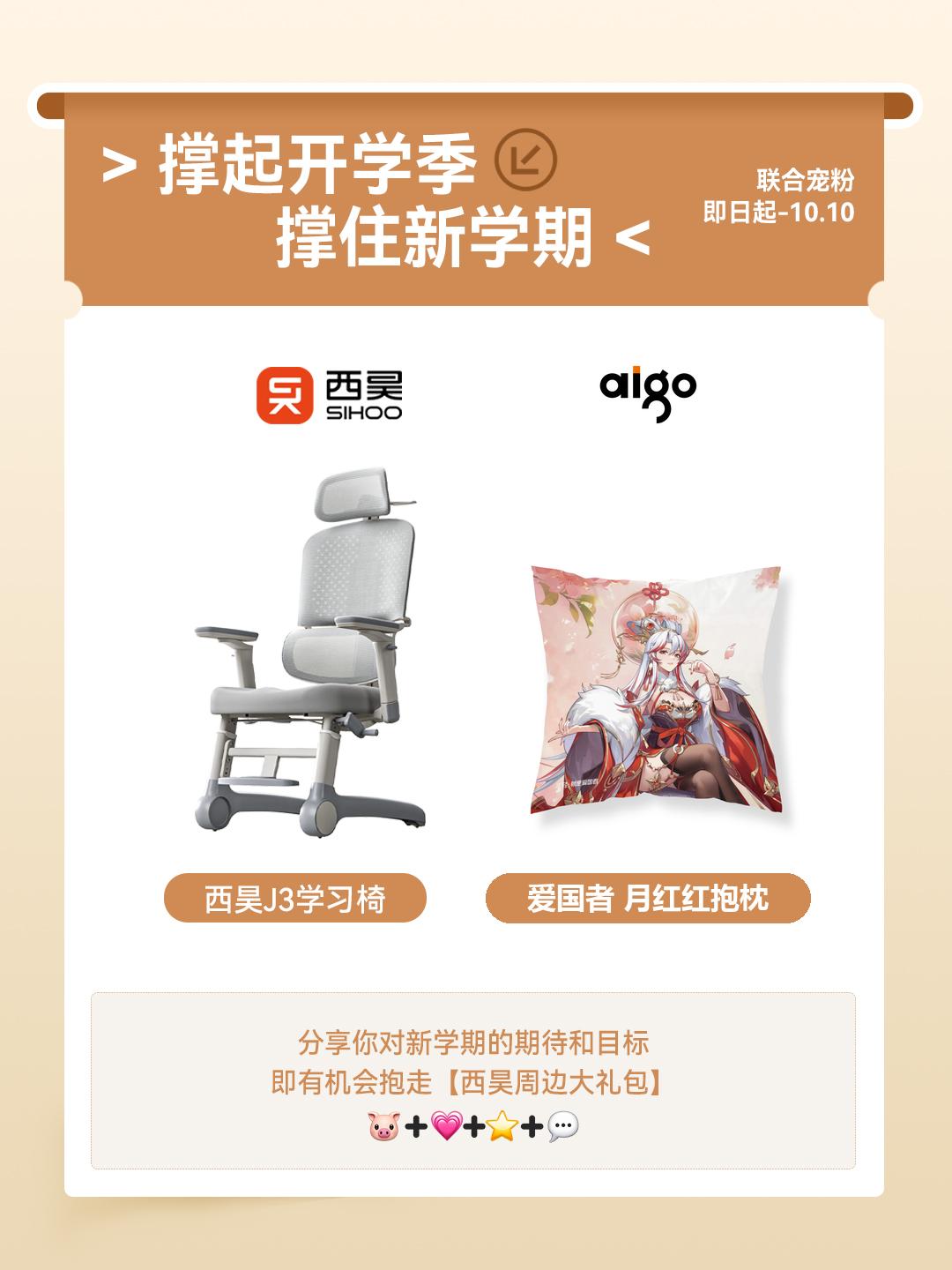 西昊周边礼包（颈枕、眼罩、水杯）1份；月红红抱枕3份