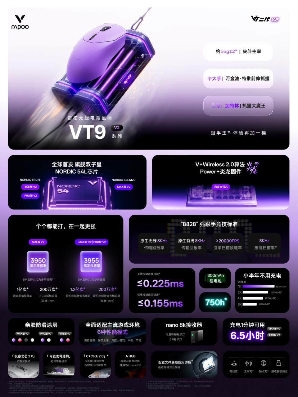 雷柏VT9或VT9s V2鼠标 ×1(型号颜色随机)、小月卡 ×3(可折现30元)