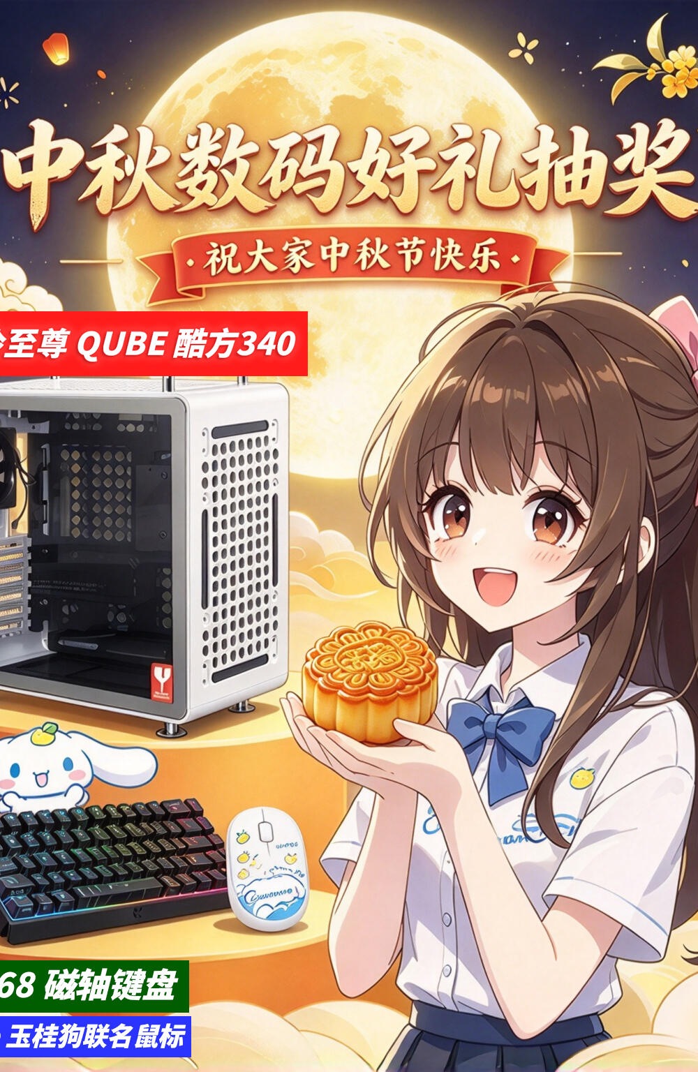 乔思伯QUBE 340白色机箱、ACE68键盘、罗技Pebble玉桂狗鼠标（各1份）